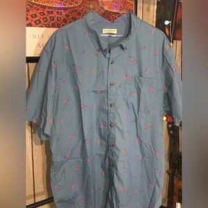 Magellan Outdoors Men’s 2XL Crawfish Print Button Down Shirt Blue Short Sleeve